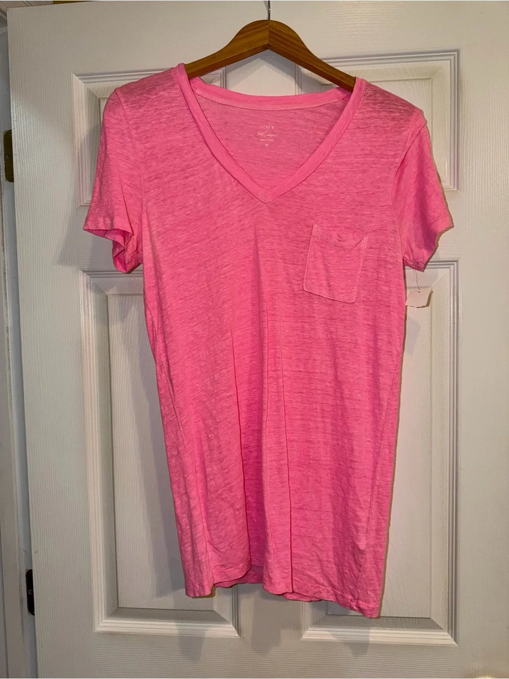 J. Crew Hot Pink V-Neck Linen Tee. EUC